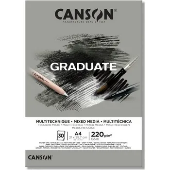 Výtvarný papír Skicák Canson Graduate Mixed Media Grey 30 listů, 220 gsm A4
