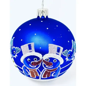 Vánoční ozdoba Irisa Skleněná vánoční ozdoba - Sněhuláci v modrém světě s cilindrem (modrá, 1 ks, 8 cm) Velikost: 8 cm, Balení: 1ks, Barva: modrá
