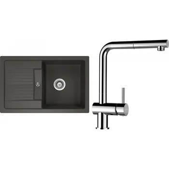 Granitový dřez Set Schock S30-9 (dřez Lima D-100S Asphalt + baterie Epos.120 Chrom)