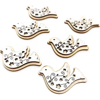 Velikonoční dekorace Holubička dřevo natur/bílý s ornamenty 4 cm - 6 ks