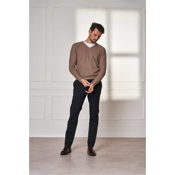 Pánský svetr Pánský bavlněný svetr Barva: Hnědá, Velikost: XXL, Střih: SLIM FIT