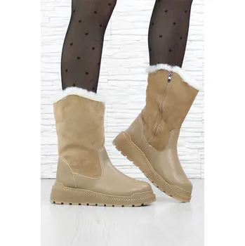 Dámské kozačky DnesObouvam.cz Béžové kozačky s kožíškem 6851-11KH Velikost: 36