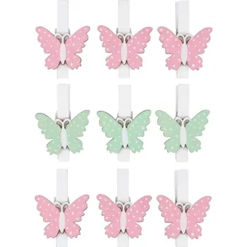 Vánoce ANDĚL Dřevění motýlci na kolíčku 4,5 cm, 9 ks v sáčku