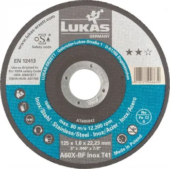Řezný kotouč Lukas Řezný kotouč 125x1,0x22 A60X-BF Inox