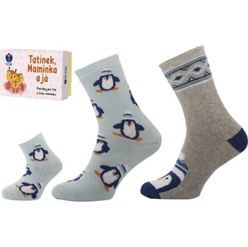 Dámské ponožky Ponožky dárkové kojenecké a dospělé Novia - máma + táta + dítě - tučňák