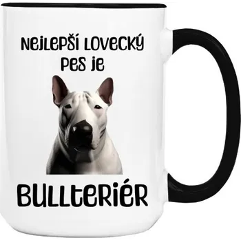 Hrnek velký barevný s potiskem Nejlepší lovecký pes - Bullteriér hrnek