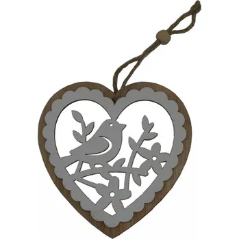 Závěsné srdce s ptáčkem bílé 2001302