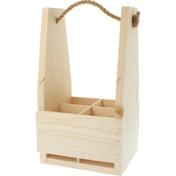 Stojan na víno Dřevěný nosič piva, bedna s 4 přihrádky 17,5x16,5x32