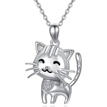 Náhrdelník Kočičí paní Náhrdelník s kočkou se srdíčkem - chirurgická ocel a zirkony