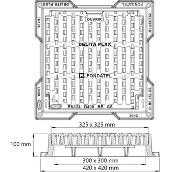 kanalizace Čtvercová mříž plochá DELITA PL, zatížení D400 300x300