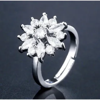 Prsten B-TOP Dámský nastavitelný prsten Zirkon Flower Druh barvy: Stříbrná