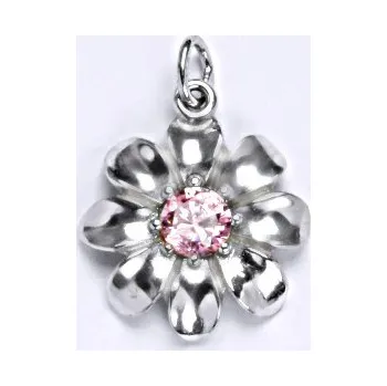 Přívěsek Stříbrný přívěsek květina pink zirkon - P1389 (Stříbrná kytka se zirkonem)