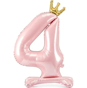 Balónek Balónek číslo 4 stojící růžový s korunkou 84 cm chb89052