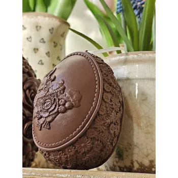 Hnědá dekorace závěsné čoko vajíčko s králíčkem - 8*7*11 cm