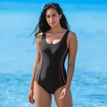 Jednodílné plavky s proužky, speciálně do bazénu černá/růžová 48