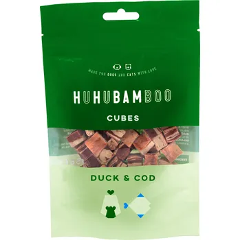 Pamlsek pro psa Huhubamboo kostky s kachním a treskou 75g
