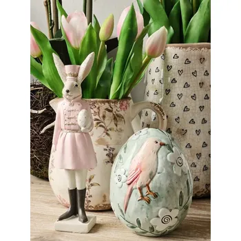 Bytová dekorace Dekorace zelené vajíčko s květy a ptáčkem - Ø 10*13 cm