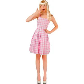 Karnevalový kostým Dámské šaty - Růžové kostkované S