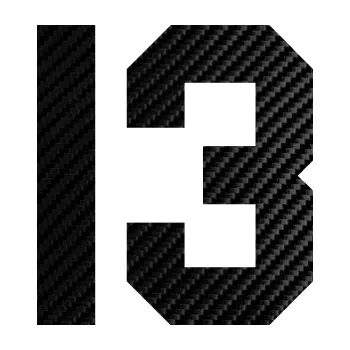 Polep vozidla Startovní číslo 13 (50 - 3D karbon černý) SAMOLEPKA NA AUTO, NÁLEPKA, FÓLIE, POLEP, TUNING, VLASTNÍ TEXT, TISK, AUTOSAMOLEPKY.cz, POLEPY, OBRÁZEK, LOGO, 3D STICKERS