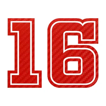 Polep vozidla Startovní číslo 16 typ 5 (53 - 3D karbon červený) SAMOLEPKA NA AUTO, NÁLEPKA, FÓLIE, POLEP, TUNING, VLASTNÍ TEXT, TISK, AUTOSAMOLEPKY.cz, POLEPY, OBRÁZEK, LOGO, 3D STICKERS