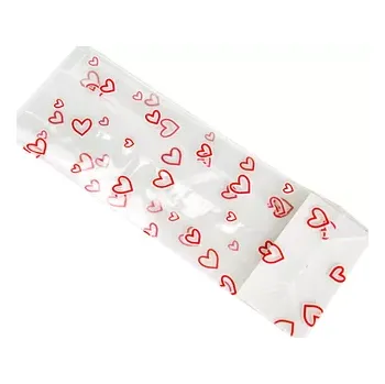 Sáček na potraviny Celofánový sáček s potiskem červeného srdce s pevným dnem 20x7x4 cm 1 ks