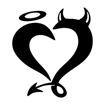 Samolepící dekorace Srdíčko 016 levá anděl s ďáblem (01 - černá) SAMOLEPKA NA AUTO, NÁLEPKA, FÓLIE, POLEP, TUNING, VLASTNÍ TEXT, TISK, AUTOSAMOLEPKY.cz, POLEPY, OBRÁZEK, LOGO, 3D STICKERS