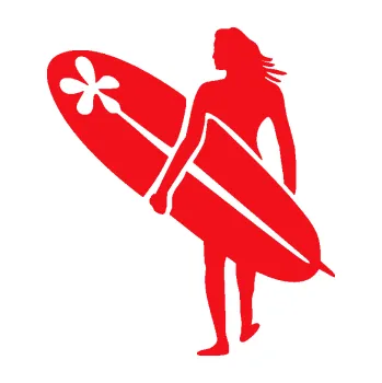 Polep vozidla SAMOLEPKA Surfařka 003 levá (10 - červená) NA AUTO, NÁLEPKA, FÓLIE, POLEP, TUNING, VLASTNÍ TEXT, TISK, AUTOSAMOLEPKY.cz, POLEPY, OBRÁZEK, LOGO, SAMOLEPKY