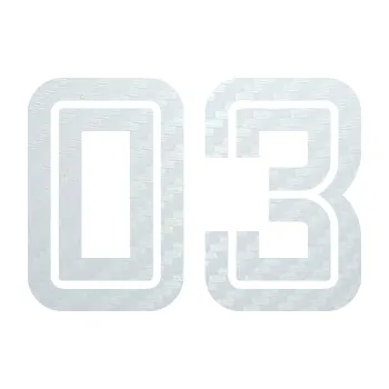 Polep vozidla SAMOLEPKA Startovní číslo 03 typ 7 (51 - 3D karbon bílý) NA AUTO, NÁLEPKA, FÓLIE, POLEP, TUNING, VLASTNÍ TEXT, TISK, AUTOSAMOLEPKY.cz, POLEPY, OBRÁZEK, LOGO, SAMOLEPKY