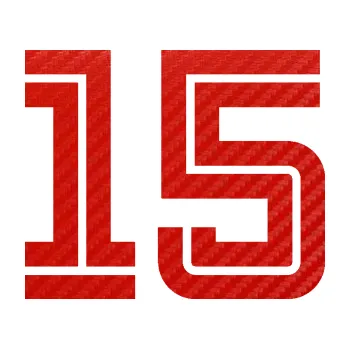 Polep vozidla Startovní číslo 15 typ 7 (53 - 3D karbon červený) SAMOLEPKA NA AUTO, NÁLEPKA, FÓLIE, POLEP, TUNING, VLASTNÍ TEXT, TISK, AUTOSAMOLEPKY.cz, POLEPY, OBRÁZEK, LOGO, 3D STICKERS