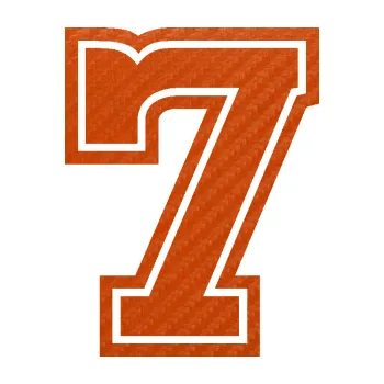 Polep vozidla Startovní číslo 7 typ 5 (54 - 3D karbon oranžový) SAMOLEPKA NA AUTO, NÁLEPKA, FÓLIE, POLEP, TUNING, VLASTNÍ TEXT, TISK, AUTOSAMOLEPKY.cz, POLEPY, OBRÁZEK, LOGO, 3D STICKERS