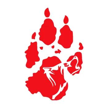 Polep vozidla SAMOLEPKA Vlk 018 levá stopa s vlčím obrysem (10 - červená) NA AUTO, NÁLEPKA, FÓLIE, POLEP, TUNING, VLASTNÍ TEXT, TISK, AUTOSAMOLEPKY.cz, POLEPY, OBRÁZEK, LOGO, SAMOLEPKY