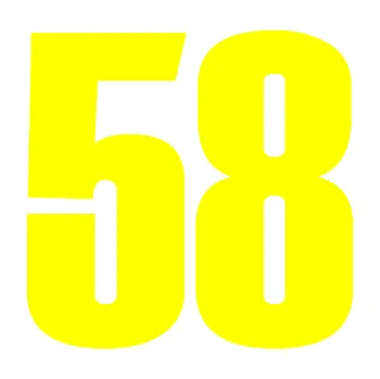 Samolepicí dekorace na vozidlo Startovní číslo 58 typ 2 (05 - žlutá citron) SAMOLEPKA NA AUTO, NÁLEPKA, FÓLIE, POLEP, TUNING, VLASTNÍ TEXT, TISK, AUTOSAMOLEPKY.cz, POLEPY, OBRÁZEK, LOGO, 3D STICKERS