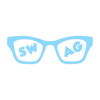 Samolepicí dekorace na vozidlo Swag nápis v brýlích (03 - světle modrá) SAMOLEPKA NA AUTO, NÁLEPKA, FÓLIE, POLEP, TUNING, VLASTNÍ TEXT, TISK, AUTOSAMOLEPKY.cz, POLEPY, OBRÁZEK, LOGO, 3D STICKERS