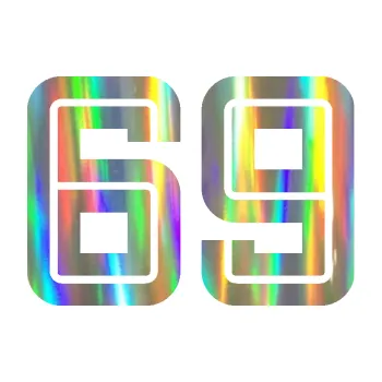 Polep vozidla Startovní číslo 69 typ 7 (93 - Holografická) SAMOLEPKA NA AUTO, NÁLEPKA, FÓLIE, POLEP, TUNING, VLASTNÍ TEXT, TISK, AUTOSAMOLEPKY.cz, POLEPY, OBRÁZEK, LOGO, 3D STICKERS