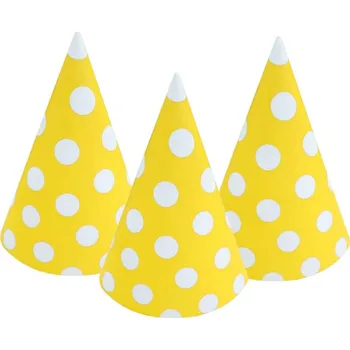 Party dekorace Paper Design Čepička papírová 6ks, 15,5cm žlutá s puntíky