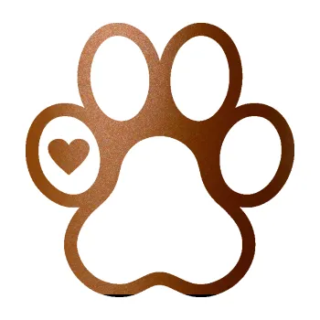 samolepka Tlapka 011 levá se srdíčkem (44 - měděná metalíza) SAMOLEPKA NA AUTO, NÁLEPKA, FÓLIE, POLEP, TUNING, VLASTNÍ TEXT, TISK, AUTOSAMOLEPKY.cz, POLEPY, OBRÁZEK, LOGO, 3D STICKERS