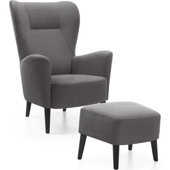 Křeslo Křeslo ušák s podnožkou Next | FUNKČNÍ LÁTKA | šedá 85 | černé nohy | AKCE