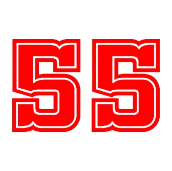 Polep vozidla Startovní číslo 55 typ 5 (74 - Fluorescentní červená) SAMOLEPKA NA AUTO, NÁLEPKA, FÓLIE, POLEP, TUNING, VLASTNÍ TEXT, TISK, AUTOSAMOLEPKY.cz, POLEPY, OBRÁZEK, LOGO, 3D STICKERS