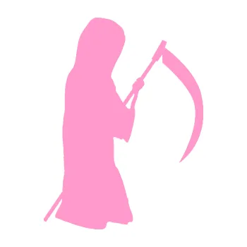 Samolepicí dekorace na vozidlo Smrtka silueta s kosou pravá (24 - světle růžová) SAMOLEPKA NA AUTO, NÁLEPKA, FÓLIE, POLEP, TUNING, VLASTNÍ TEXT, TISK, AUTOSAMOLEPKY.cz, POLEPY, OBRÁZEK, LOGO, 3D STICKERS