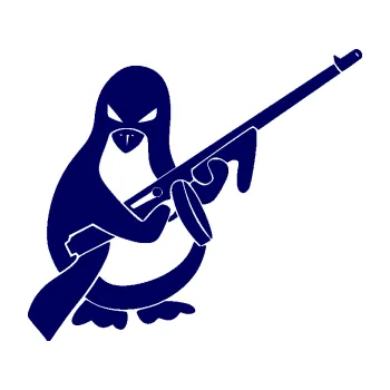 Samolepící dekorace SAMOLEPKA Tučňák se samopalem pravá (23 - tmavě modrá) NA AUTO, NÁLEPKA, FÓLIE, POLEP, TUNING, VLASTNÍ TEXT, TISK, AUTOSAMOLEPKY.cz, POLEPY, OBRÁZEK, LOGO, SAMOLEPKY