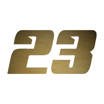 Polep vozidla Startovní číslo 23 typ 6 (64 - škrábaný kov zlatý) SAMOLEPKA NA AUTO, NÁLEPKA, FÓLIE, POLEP, TUNING, VLASTNÍ TEXT, TISK, AUTOSAMOLEPKY.cz, POLEPY, OBRÁZEK, LOGO, 3D STICKERS