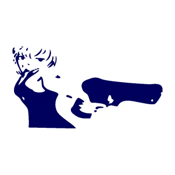 Samolepící dekorace SAMOLEPKA Žena s pistolí pravá (23 - tmavě modrá) NA AUTO, NÁLEPKA, FÓLIE, POLEP, TUNING, VLASTNÍ TEXT, TISK, AUTOSAMOLEPKY.cz, POLEPY, OBRÁZEK, LOGO, SAMOLEPKY