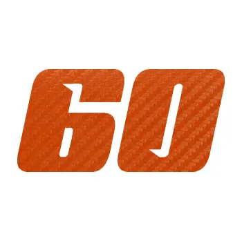 Polep vozidla Startovní číslo 60 typ 6 (54 - 3D karbon oranžový) SAMOLEPKA NA AUTO, NÁLEPKA, FÓLIE, POLEP, TUNING, VLASTNÍ TEXT, TISK, AUTOSAMOLEPKY.cz, POLEPY, OBRÁZEK, LOGO, 3D STICKERS