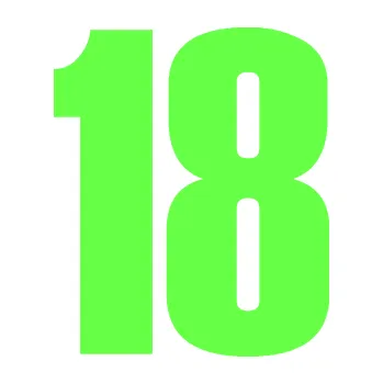 Samolepicí dekorace na vozidlo Startovní číslo 18 typ 2 (71 - Fluorescentní zelená) SAMOLEPKA NA AUTO, NÁLEPKA, FÓLIE, POLEP, TUNING, VLASTNÍ TEXT, TISK, AUTOSAMOLEPKY.cz, POLEPY, OBRÁZEK, LOGO, 3D STICKERS