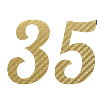 Polep vozidla Startovní číslo 35 typ 3 (59 - 3D karbon zlatý) SAMOLEPKA NA AUTO, NÁLEPKA, FÓLIE, POLEP, TUNING, VLASTNÍ TEXT, TISK, AUTOSAMOLEPKY.cz, POLEPY, OBRÁZEK, LOGO, 3D STICKERS