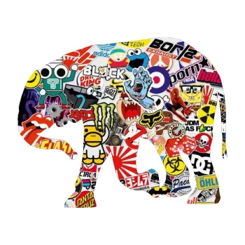 Samolepící dekorace Slon 004 levá (83 - Sticker bomb) SAMOLEPKA NA AUTO, NÁLEPKA, FÓLIE, POLEP, TUNING, VLASTNÍ TEXT, TISK, AUTOSAMOLEPKY.cz, POLEPY, OBRÁZEK, LOGO, 3D STICKERS