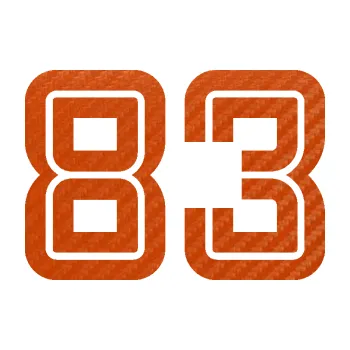 Polep vozidla Startovní číslo 83 typ 7 (54 - 3D karbon oranžový) SAMOLEPKA NA AUTO, NÁLEPKA, FÓLIE, POLEP, TUNING, VLASTNÍ TEXT, TISK, AUTOSAMOLEPKY.cz, POLEPY, OBRÁZEK, LOGO, 3D STICKERS
