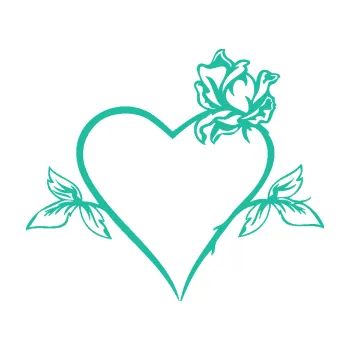 Samolepící dekorace Srdce s růží pravá (25 - tyrkysová) SAMOLEPKA NA AUTO, NÁLEPKA, FÓLIE, POLEP, TUNING, VLASTNÍ TEXT, TISK, AUTOSAMOLEPKY.cz, POLEPY, OBRÁZEK, LOGO, 3D STICKERS
