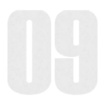 Samolepicí dekorace na vozidlo Startovní číslo 09 typ 2 (84 - Ultra Metalic bílá) SAMOLEPKA NA AUTO, NÁLEPKA, FÓLIE, POLEP, TUNING, VLASTNÍ TEXT, TISK, AUTOSAMOLEPKY.cz, POLEPY, OBRÁZEK, LOGO, 3D STICKERS