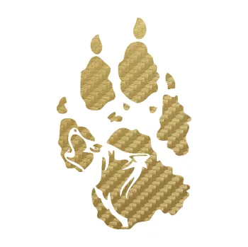 Polep vozidla SAMOLEPKA Vlk 018 pravá stopa s vlčím obrysem (59 - 3D karbon zlatý) NA AUTO, NÁLEPKA, FÓLIE, POLEP, TUNING, VLASTNÍ TEXT, TISK, AUTOSAMOLEPKY.cz, POLEPY, OBRÁZEK, LOGO, SAMOLEPKY